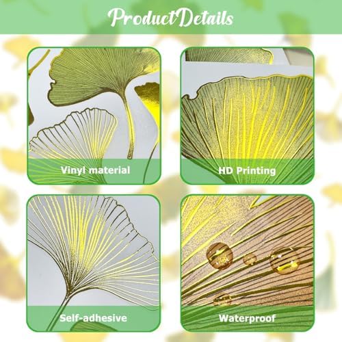 Lilacanthara 12 Sheets Ginkgo Leaf Wall Decals Gold Leaves Stickers