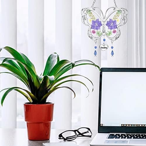 BOGDAN Crystal Butterfly Suncatcher with Pressed Flower Wings
