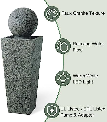 Glitzhome Modern Sphere Water Fountain with LED Light