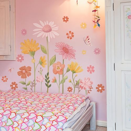 Boho Flower Wall Stickers - Daisy Butterfly Decor