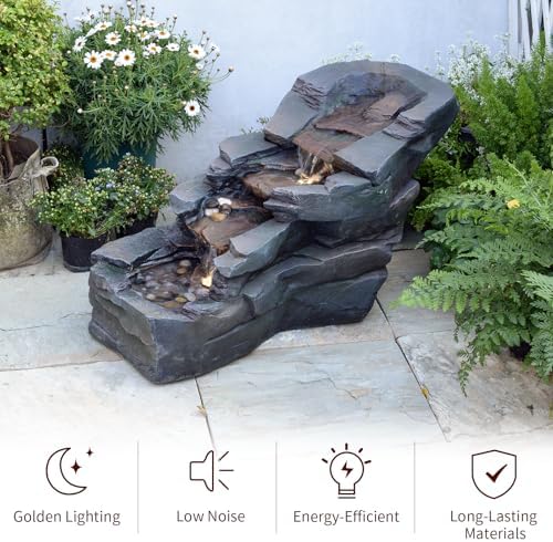 Sunlinua 3-Tier Freestanding Waterfall Fountain with LED Lights 30 L
