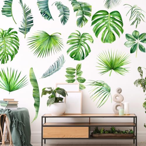 MEFOSS Removable Green Monstera Leaf Wall Decals