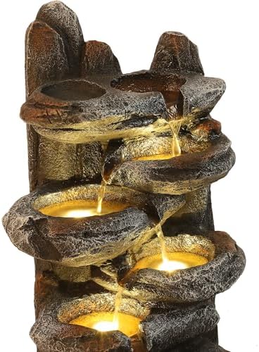6-Tiered Cascading Rock Water Fountain with LED Lights