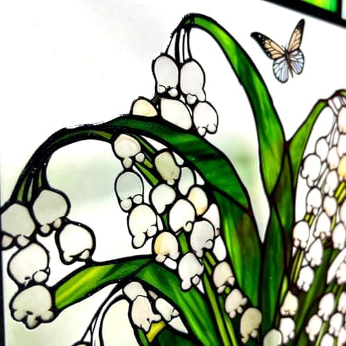 Lily of the Valley and Butterflies Stained Glass Suncatcher