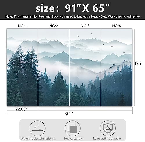 YIHWM Foggy Forest Pine Scenery Fabric Wall Mural 91x65