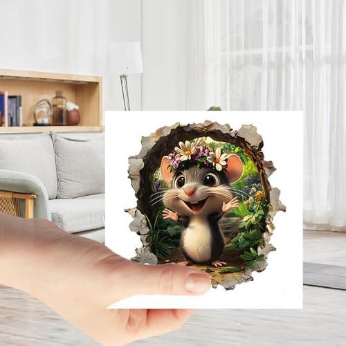 3 Pcs Mouse Hole Wall Decal with 3D Effect