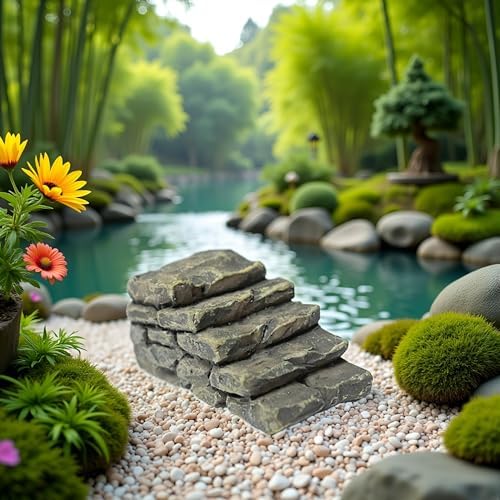 Gray Resin Outdoor Bridge Stairs Garden Statue
