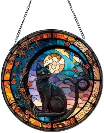 Black Cat Stained Glass Window Suncatcher Decoration