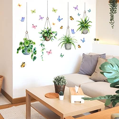 Green Plant Butterfly Wall Decals for Office Bedroom Living Room
