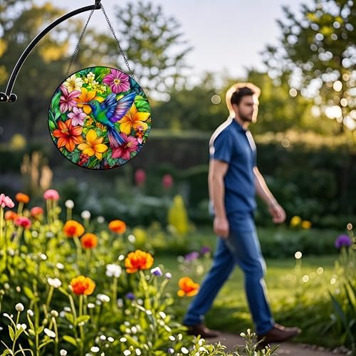 Voyakolo Hummingbird Stained Glass Suncatcher - 8 Inch Handmade Decor