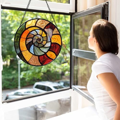 Stained Glass Window Hanging - Orange Red Conch Suncatcher