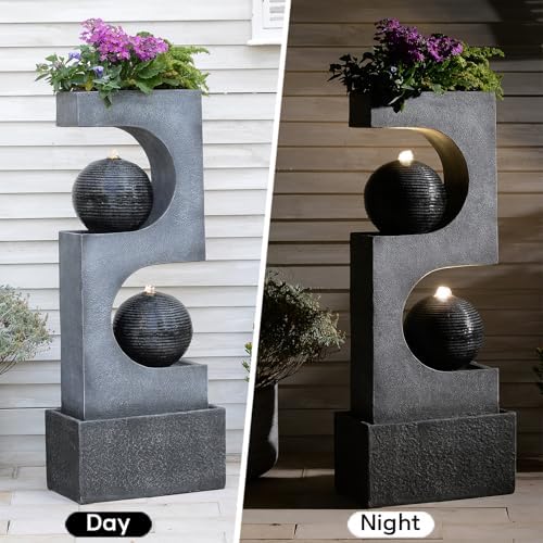 46 Inch High Modern Sphere Water Fountain with LED Light