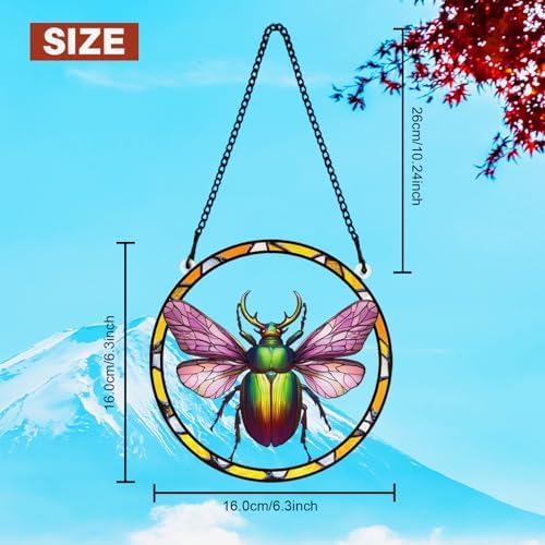 PLIGREAT Realistic Beetle Stained Glass Suncatcher