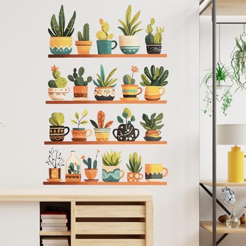 Boho Potted Plants Wall Decals for Living Room and Bedroom