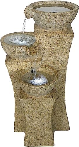 Veneto 26 Inch Three Bowl Cascading Waterfall Fountain with LEDs