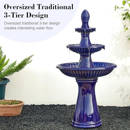 Glitzhome Water Fountain Outdoor 3 Tiered LED Light Fountain with Pump