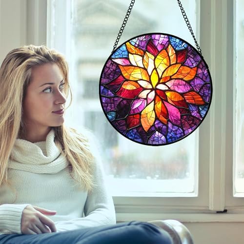 Fuchsia Abstract Flowers Stained Glass Suncatcher 98 Inches