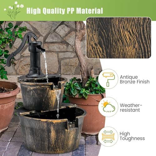 Tangkula 2-Tier Water Fountain Outdoor with Electric Pump
