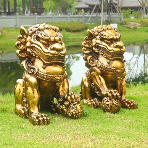 ZOEJADE 21 Inch Large Resin Guardian Lion Outdoor Decor