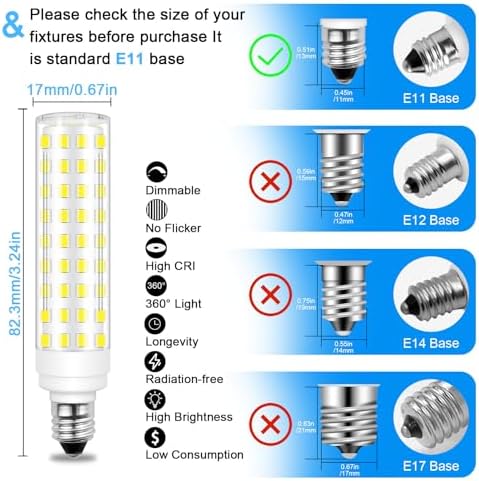 Dimmable E11 LED Bulbs 10W 950LM 6000K Daylight White 5-Pack