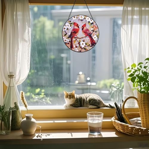 Voyakolo Cardinal Stained Glass Suncatcher 8 Round