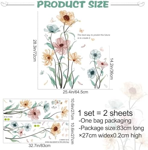 Boho Flower Wall Decals for Girls Poppy Peony Plants