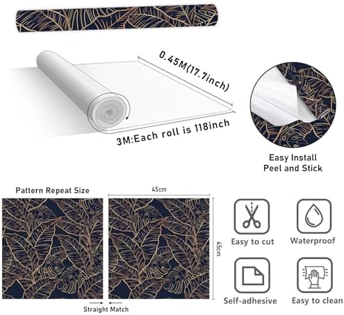 HLNIUC Exotic Gold Leaf Peel and Stick Wallpaper