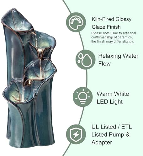 Glitzhome 3125 Inch H Outdoor Fountain with LED Lights and Pump