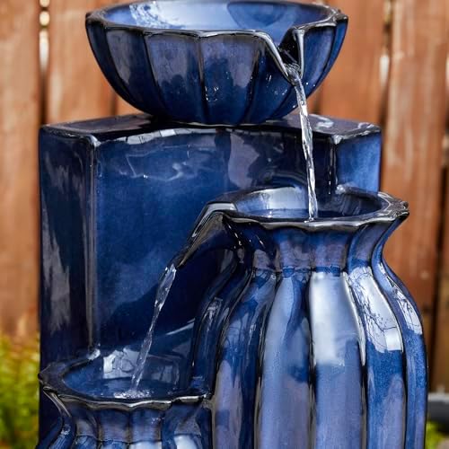Glitzhome 2675 Inceramic Outdoor Water Fountain with LED Lights and Pump