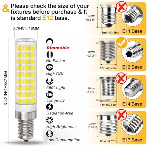 E12 100W Dimmable LED Candelabra Bulb 6 Pack Daylight White