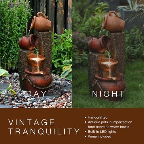 LuxenHome 32 Inch Outdoor Water Fountain with Lights