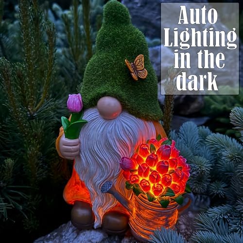 Mood Lab Garden Gnome with Solar Tulips and LED Lights