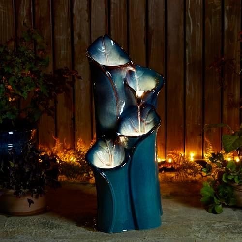 Glitzhome 3125 Inch H Outdoor Fountain with LED Lights and Pump