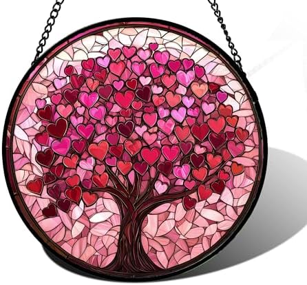 DASTOLL Pink Love Tree of Life Stained Glass Suncatcher