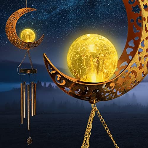 Retro Moon Wind Chimes Solar Lights Outdoor Decor