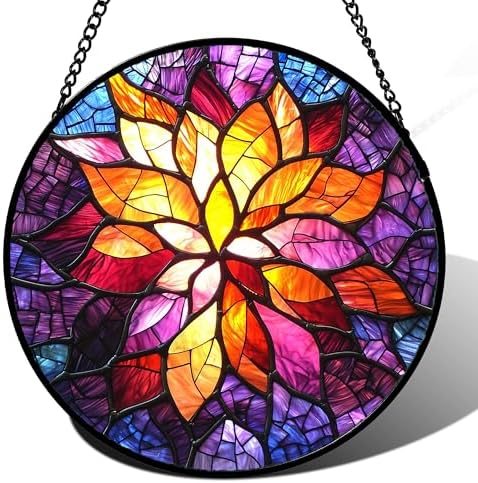 Fuchsia Abstract Flowers Stained Glass Suncatcher 98 Inches
