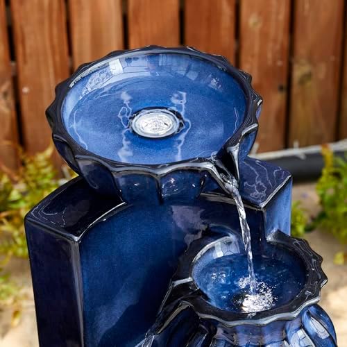 Glitzhome 2675 Inceramic Outdoor Water Fountain with LED Lights and Pump