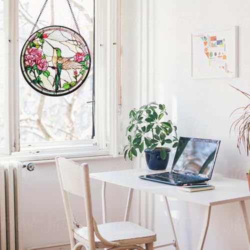 Cute Handmade Hummingbird Stained Glass Window Hanging