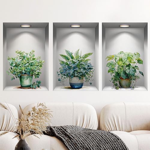 3D Green Plant Wall Decals for Living Room Decor