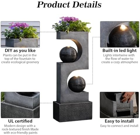 46 Inch High Modern Sphere Water Fountain with LED Light