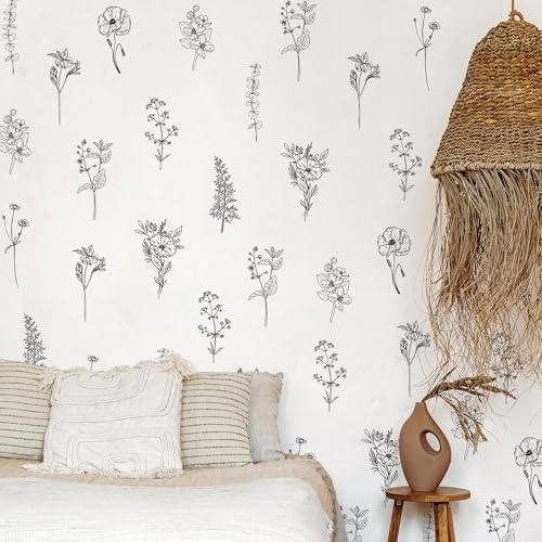 12 Sheets Wildflower Wall Decals Retro Boho Floral Murals