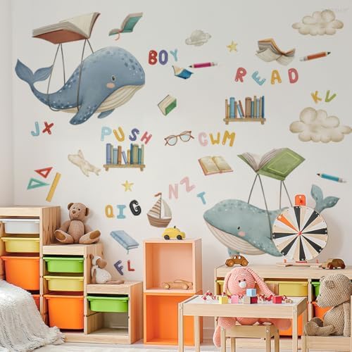 47x29 Inch Whale Wall Decals for School Classrooms