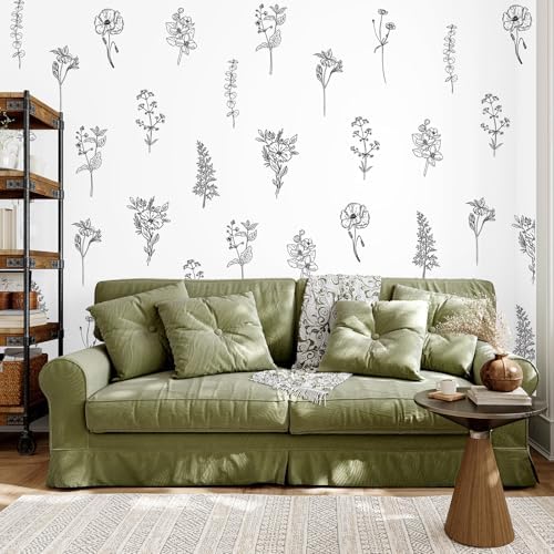 12 Sheets Wildflower Wall Decals Retro Boho Floral Murals