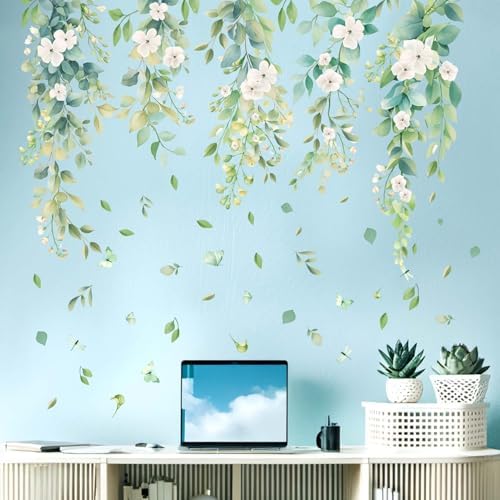 Amimagen Hanging Green Vine Wall Stickers for Bedroom and Living Room