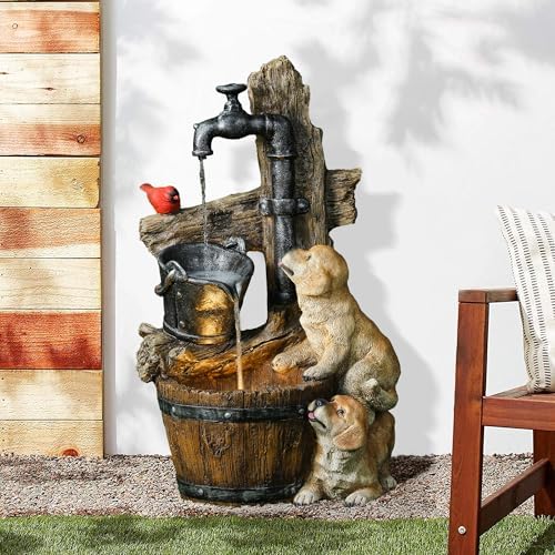 LuxenHome Water Fountain Outdoor with LED Lights