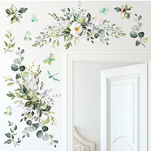 Boho Wall Decals with Hanging Leaves and Butterflies Design