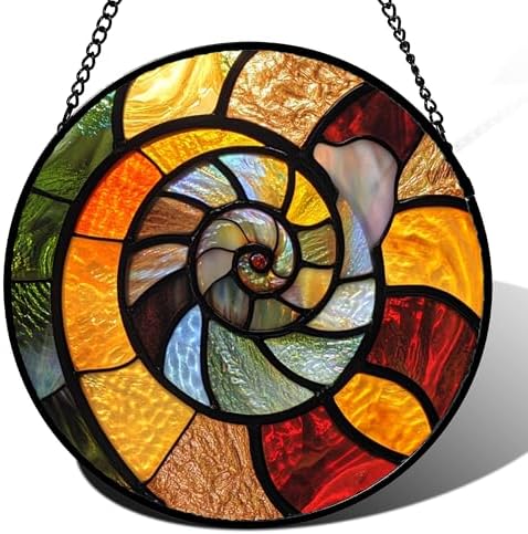 Stained Glass Window Hanging - Orange Red Conch Suncatcher