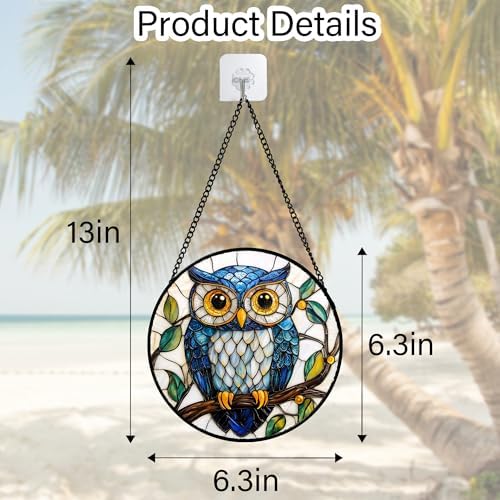 DASTOLL Stained Glass Owl Suncatcher 63 Inch