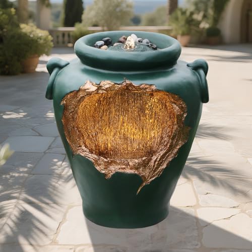 Jar Zen Water Fountain with Gold Interior and LED Lights
