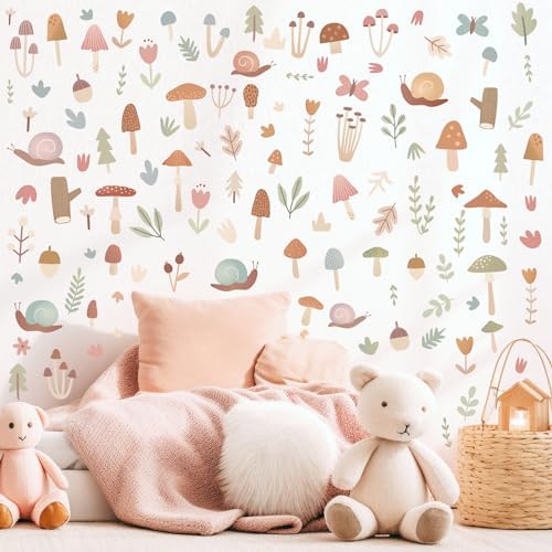Woodland Mushroom Wall Stickers Boho Decor for Kids Room